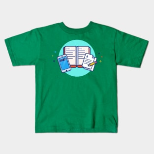 Hand Phone, Book, Paper, And Pencil Cartoon Kids T-Shirt